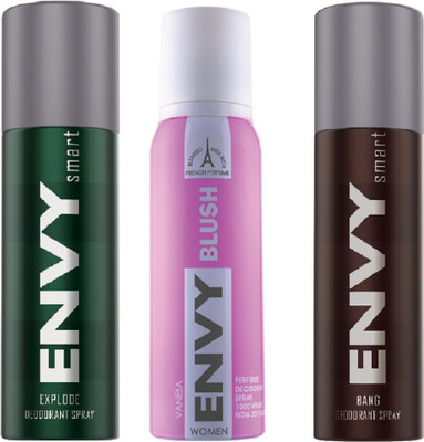 

ENVY SMART BANG,EXPLODE,BLUSH Deodorant Spray - For Men & Women(390 ml, Pack of 3)