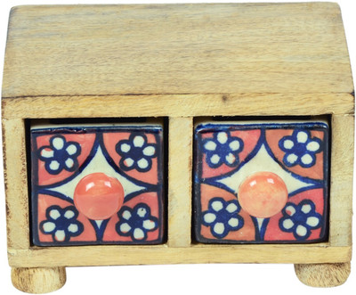 

Scrafts 2 Compartments Wooden, Ceramic desk organizer(Brown, Multicolor)