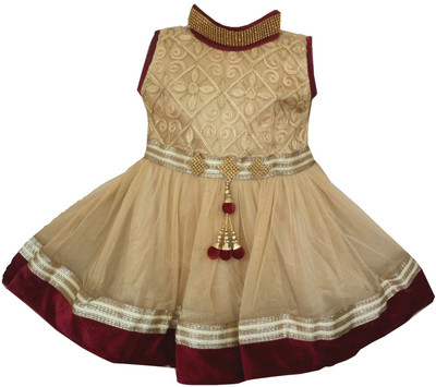 

All About Pink Girls Midi/Knee Length Party Dress(Gold