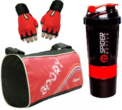 

Snipper Combo of Sports Gym Bag, Gym Gloves and Spider Shaker(Red) Gym & Fitness Kit