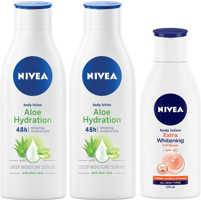 

Nivea Aloe Body Lotion 200 ml & Extra Whitening SPF 15 120 ml Combo(520 ml)