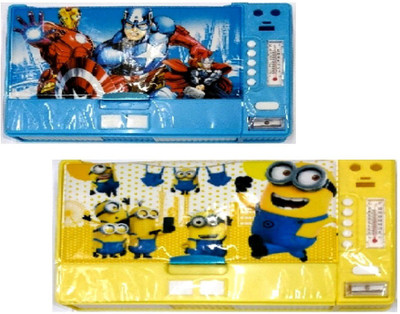 

S2KCrafts s2kc-1017 s2kc-1017 avengers,minnions, 8 buttons jumbo plastic pencil box Art Plastic Pencil Boxes(Set of 2, Light Blue, Yellow)