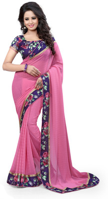 Indianbeauty Self Design, Solid, Printed Bollywood Chiffon Saree(Pink)