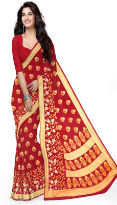Manini Floral Print Bollywood Cotton Saree(Red, Gold) Flipkart