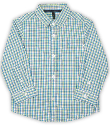 

United Colors of Benetton. Boys Checkered Casual Blue, Green Shirt, 906