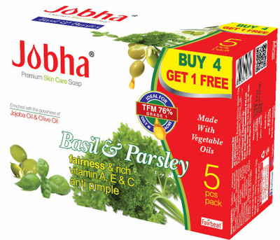 

JOBHA Basil & Parsley Soap with Jojoba oil and Olive Oil 375g(375 g, Pack of 5)