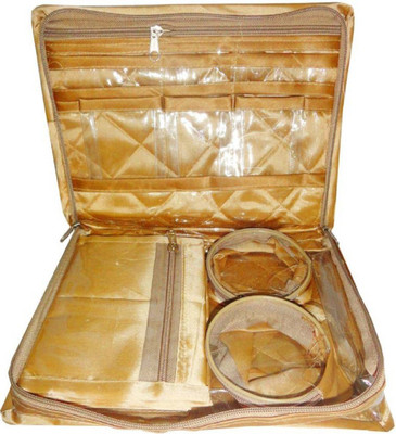 

shivanshshine Satin Golden Jewellery Pouch Vanity Bag Vanity Case Organizer Women and Girls Jewellery Box Vanity Box(Golden)