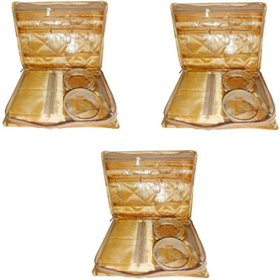 

shivanshshine Pack Of 3 pc Satin Maroon Jewellery Pouch Vanity Bag Vanity Case Organizer Women and Girls(Golden) Jewellery Box Vanity Box(Golden)