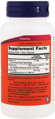 

Now Foods Now Foods, Vitamin D-3 & K-2, 1,000 IU / 45 mcg,(120 No)