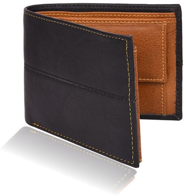 

Accezory Men Casual Black Genuine Leather Wallet(10 Card Slots), Black-tan