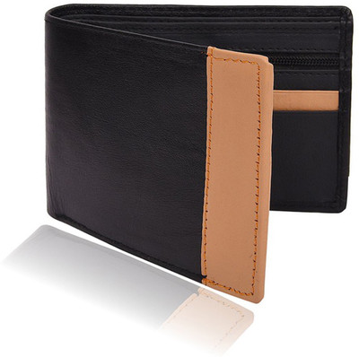 Adam Zac Men Black Genuine Leather Wallet(7 Card Slots), Black-tan