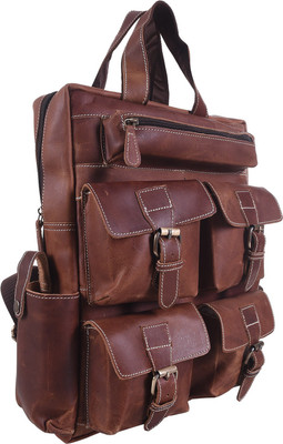 

iHandikart 5 Pocket Leather Backpack 16 L Backpack(Brown)