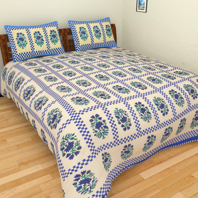 

Spangle 104 TC Cotton Double Printed Bedsheet(Pack of 1, Blue)