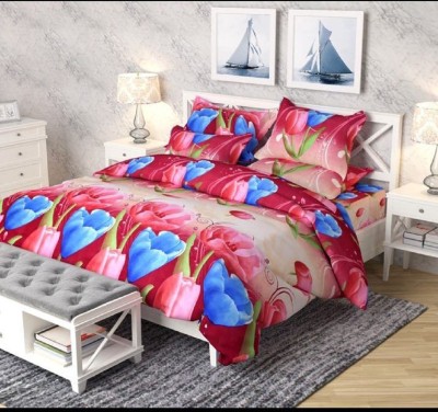 Veer Fabs 120 TC Polycotton Double Floral Flat Bedsheet(Pack of 3, Red)