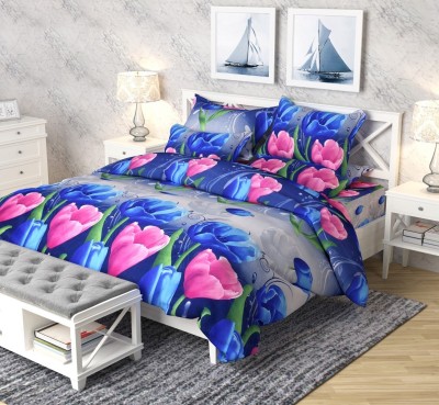 Veer Fabs 120 TC Polycotton Double Floral Flat Bedsheet(Pack of 3, Blue)