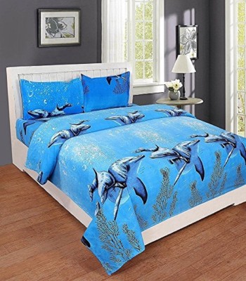 shriram enterprises 144 TC Polycotton Double Printed Flat Bedsheet(Pack of 1, Blue)