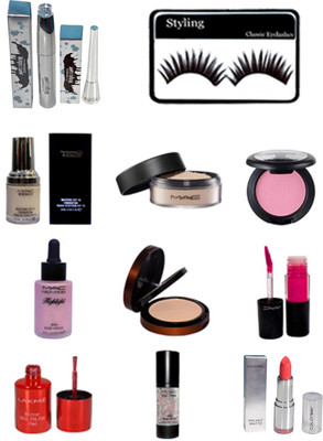 

styling Eyelashes&Brooke Candy Liner&Mascara&Mac Mineralize Foundation&Mac Loose Powder&Mac Blusher&Mac Highlight Mac Compact&Mac LipGloss&Lakme Nail Colour&Mac PrimerSkin& Colorbar Lipistick(Set of 12)