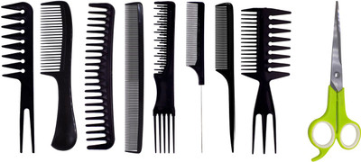 

Fully New Design Hair Comb Set With Plastic Scissor, Set Of 9(Set of 9)