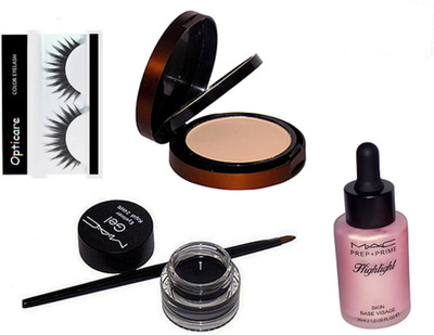 

Opticare Eyelashes, Jade Jagger Face Powder Compact, Gel Eyeliner, Skin Base Highlight Of Mac(Set of 4)