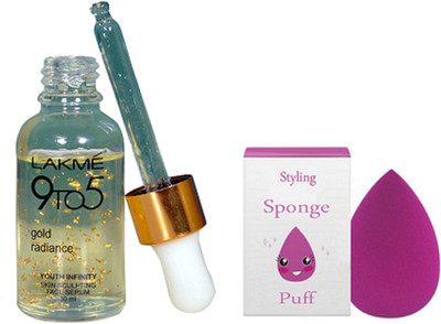 

Styling of Sponge Puff & Lakme 9to5 Gold Radiance Face Serum(Set of 2)