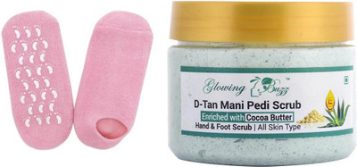 

Glowing Buzz Combo of D-Tan Mani Pedi Scrub and Moisturizing Gel Socks, Soft Hypoallergenic Spa Gel Socks For Dry Feet And Ankles - Helps Repair Cracked Skincare Gel Therapy And Softens Feet(Set of 2)