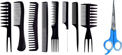 

Majik 8Pcs Hair Comb Set For All Hair Types & Style With Hair Cutting Scissors And Hair Comb Set(Set of 9)