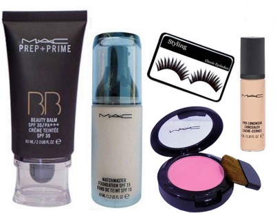 

styling Eyelashes& Mac Prep +Prime BB Beauty Balm SPF 35 pa+++Creme Foundation& mac matchmaster foundation SPF 15, Pink Shade Blusher, Pro Longwear Concealer(Set of 5)