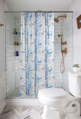 E-Retailer 213.36 cm (7 ft) PVC Room Darkening Shower Curtain Single Curtain(Printed, Blue)