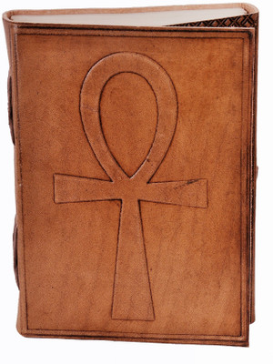 Purpledip Leather Journal (Diary Notebook) 'Ankh Cross - Breath Of Life': Handmade Paper In Leather Cover For Corporate Gift Regular Diary Unruled 200 Pages(Brown)