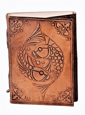 Purpledip Leather Journal 'Koi Fish - Fire & Water : Handmade Paper In Leather Cover For Corporate Gift Regular Diary Unruled 200 Pages(Brown)