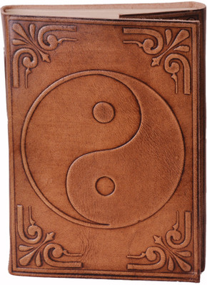 Purpledip Leather Journal (Diary Notebook) 'Yin-Yang': Handmade Paper In Leather Cover For Corporate Gift or Personal Memoir Regular Diary Unruled 200 Pages(Brown)