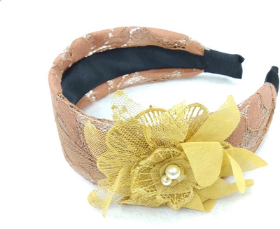 

fairytale Premium Filigree PatternÂ With Flower Thick Headband For Girls And Woman's. Thickens 6 cm Head Band(Yellow, Beige)