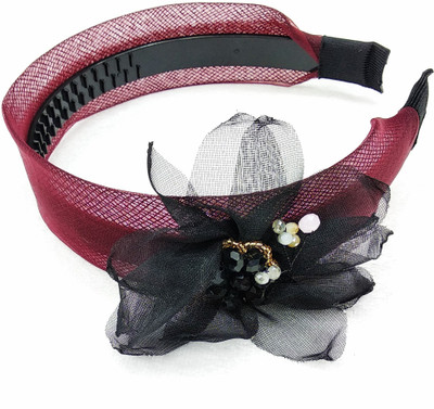 

fairytale New Maroon Black Flower With Crystal Fascinator Hair Band Beautiful Elegant Design For Girls and Women's Head Band(Maroon, Black)