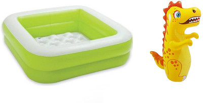 

DINAARKAN COMBO OF 3 FEET BATH TUB CUM SQUARICAL GREEN BOX POOL AND 3 FEET INFLATABLE HIT ME DRAGON Inflatable Pool(Multicolor)