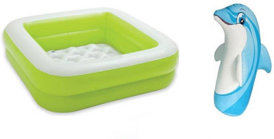 

DINAARKAN COMBO OF 3 FEET BATH TUB CUM SQUARICAL GREEN BOX POOL AND 3 FEET INFLATABLE HIT ME DOLPHIN Inflatable Pool(Multicolor)