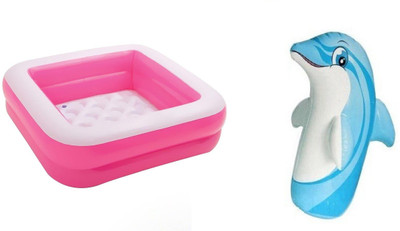 

DINAARKAN COMBO OF 3 FEET BATH TUB CUM SQUARICAL PINK BOX POOL AND 3 FEET INFLATABLE HIT ME DOLPHIN Inflatable Pool(Multicolor)