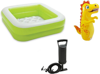 

DINAARKAN COMBO OF 3 FEET BATH TUB CUM SQUARICAL GREEN BOX POOL AND 3 FEET INFLATABLE HIT ME DRAGON WITH AIR PUMP Inflatable Pool(Multicolor)