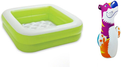 

DINAARKAN COMBO OF 3 FEET BATH TUB CUM SQUARICAL GREEN BOX POOL AND 3 FEET INFLATABLE HIT ME TIGER Inflatable Pool(Multicolor)
