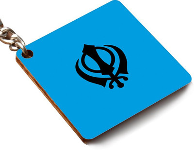 

CRAZYINK KCSQUARE-Sikh Symbol Blue Key Chain