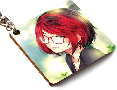 

CRAZYINK KCSQUARE-Red Short Hair Anime Girl Key Chain