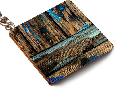 

CRAZYINK KCSQUARE-Blue Patches on Wood Key Chain