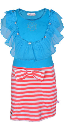 

Lil Orchids Girls Midi/Knee Length Casual Dress(Light Blue, Fashion Sleeve