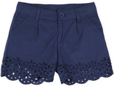 

United Colors of Benetton Short For Girls Casual Embriodered Cotton(Blue, Pack of 1, 40b