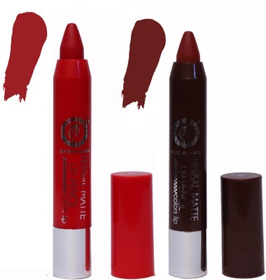 

COLORS QUEEN Long Lasting & Waterproof Herbal Colors Matte Lip Pencil combo(Red hot, Coffee)