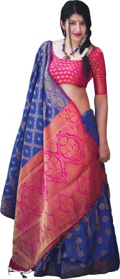 Ratnavati Printed, Woven Kanjivaram Silk Blend Saree(Blue)