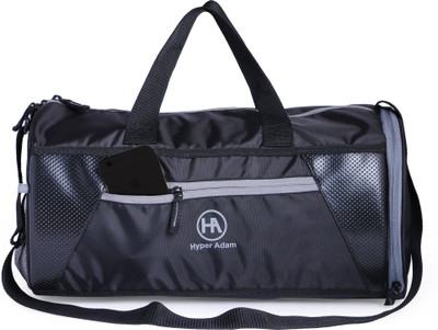 

Hyper Adam Polyester 17 inch Duffel Bag , Gym Bag with Shoe Compartment Gym & Fitness(Black, Sling Bag), Black grey