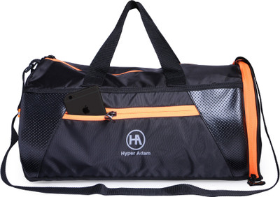 

Hyper Adam Polyester 17 inch Duffel Bag , Gym Bag with Shoe Compartment Gym & Fitness(Black, Sling Bag), Black orange