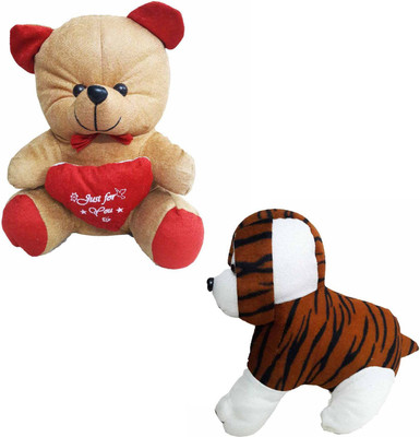 

GreenViji Cute Teddy Bear with Heart and Puppy Soft Toy-Combo - 28 cm(Beige, Brown)