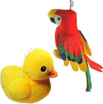 

GreenViji Musical Beautiful stuffed Duck and Parrot toy for Kids - 21 cm(Yellow, Red), Red;yellow
