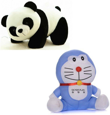 

GreenViji Stuffed Soft Plush Toy Kids Black Panda and Doreman Combo - 30 cm(White, Blue), Blue;white